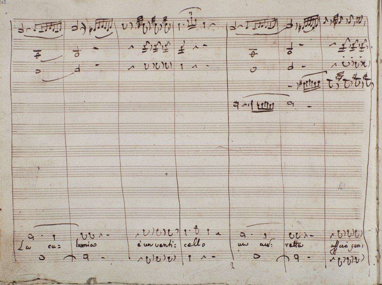 Muzikale partituur voor de La calunnia e un venticello-aria, in De barbier van Sevilla door Gioachino Rossini