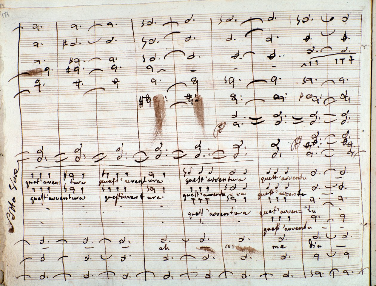 Muzikale partituur voor de Questavventura-aria, in De barbier van Sevilla door Gioachino Rossini