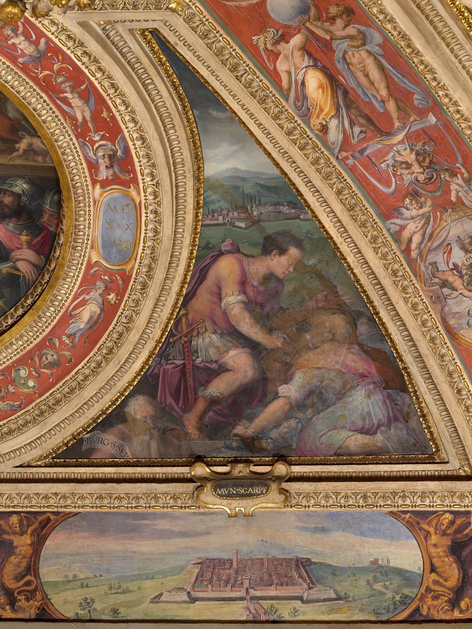 Allegorie van Borgo San Sepolcro; onderaan, uitzicht op Scarperia door Giorgio Vasari