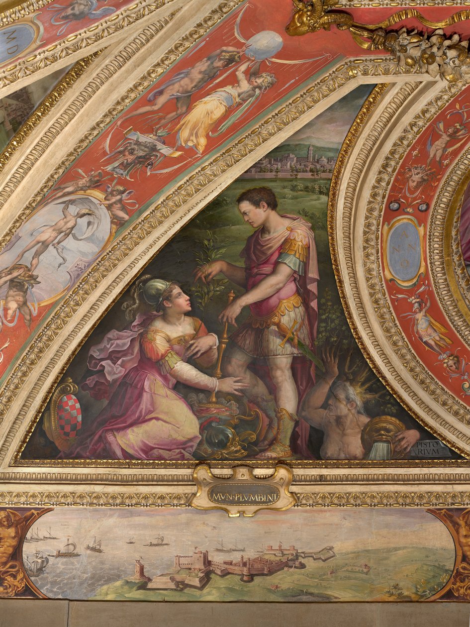 Allegorie van Pistoia; onderaan, uitzicht op Piombino door Giorgio Vasari