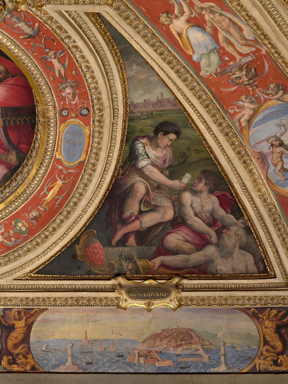 Allegorie van Prato; onderaan, uitzicht op Livorno door Giorgio Vasari