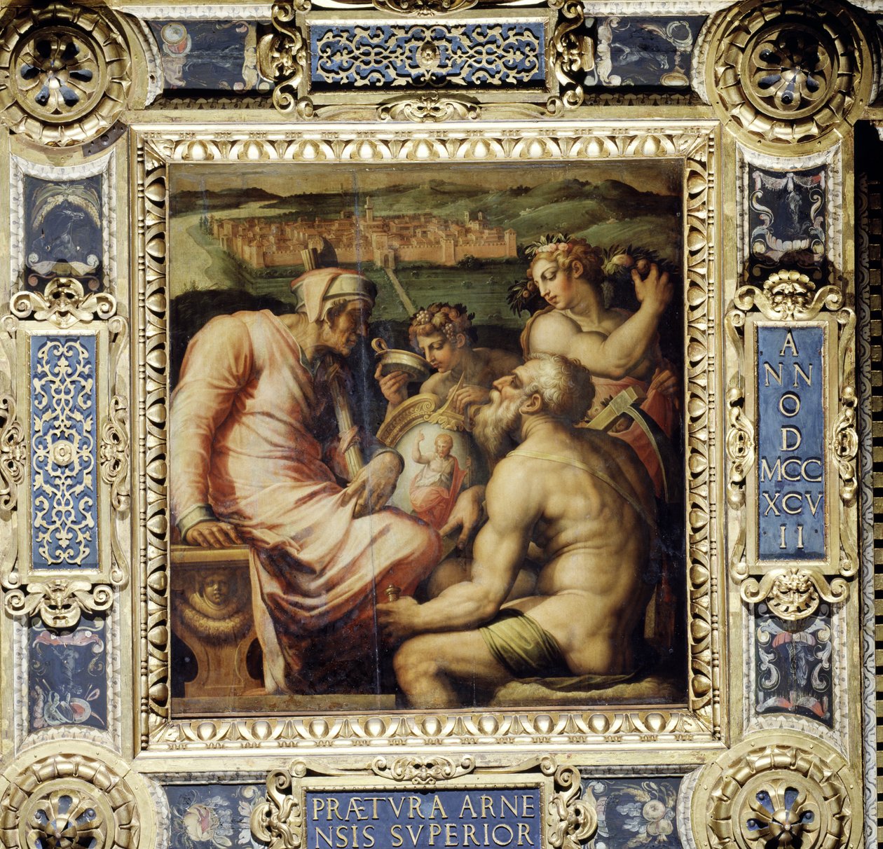 Allegorie van het dorp San Giovanni Valdarno van het plafond van de Salone dei Cinquecento, 1565 door Giorgio Vasari