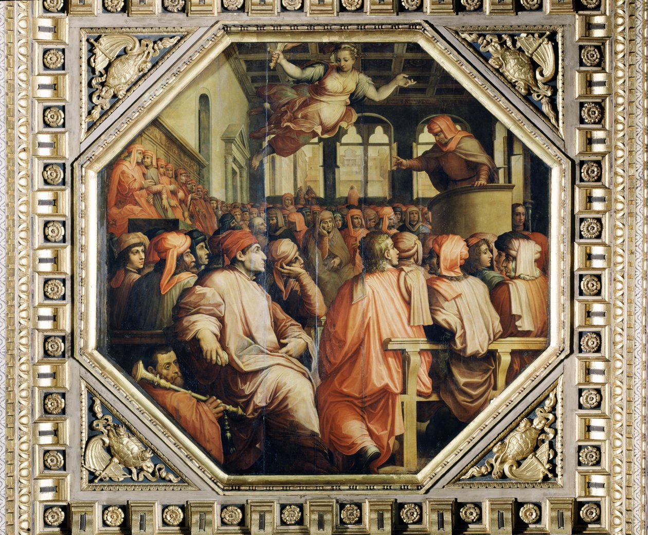 Gebed van Antonio Giacomini voor de oorlog met Pisa van het plafond van de Salone dei Cinquecento, 1565 door Giorgio Vasari