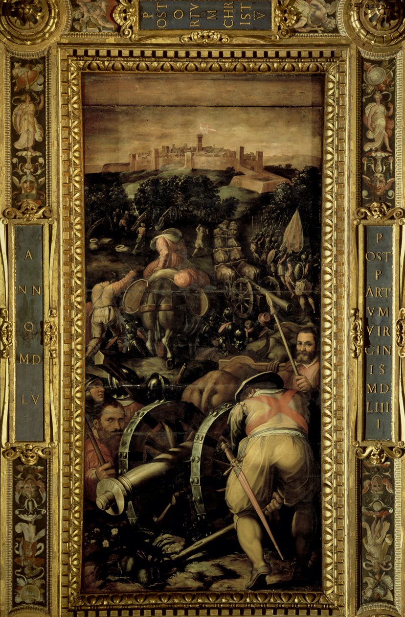 De verovering van Monteriggioni van het plafond van de Salone dei Cinquecento, 1565 door Giorgio Vasari
