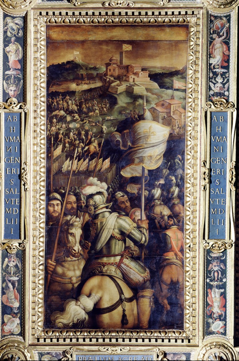 De verovering van het fort van Monastero van het plafond van de Salone dei Cinquecento, 1565 door Giorgio Vasari