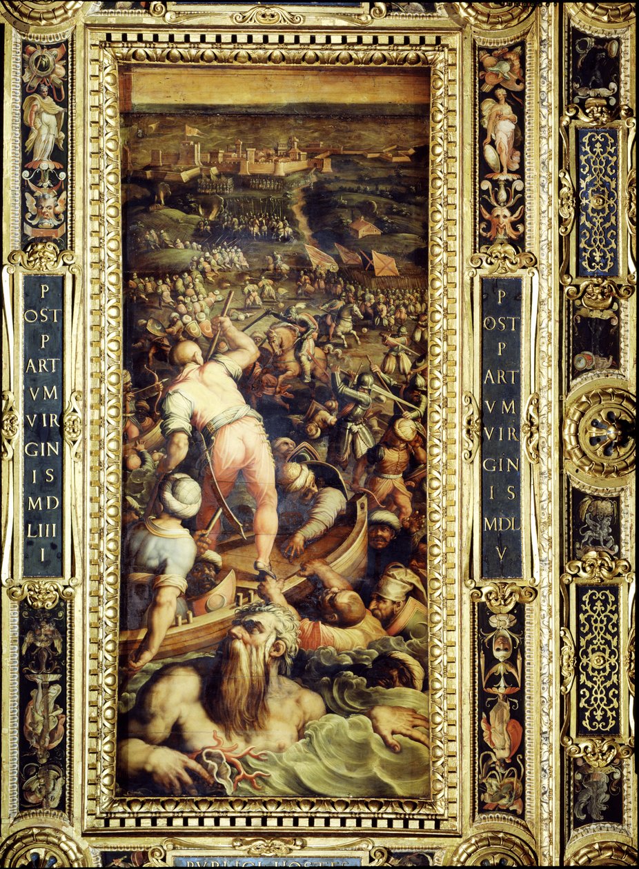 De Nederlaag van de Turken bij Piombino van het plafond van de Salone dei Cinquecento, 1565 (paneel) door Giorgio Vasari