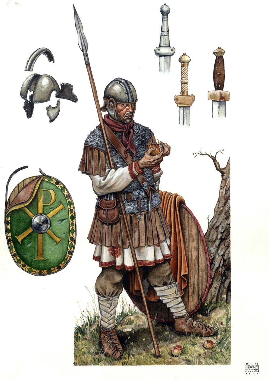 Oud Rome: soldaat van de Romeinse infanterie, 5e of 6e eeuw. door Giorgio Albertini