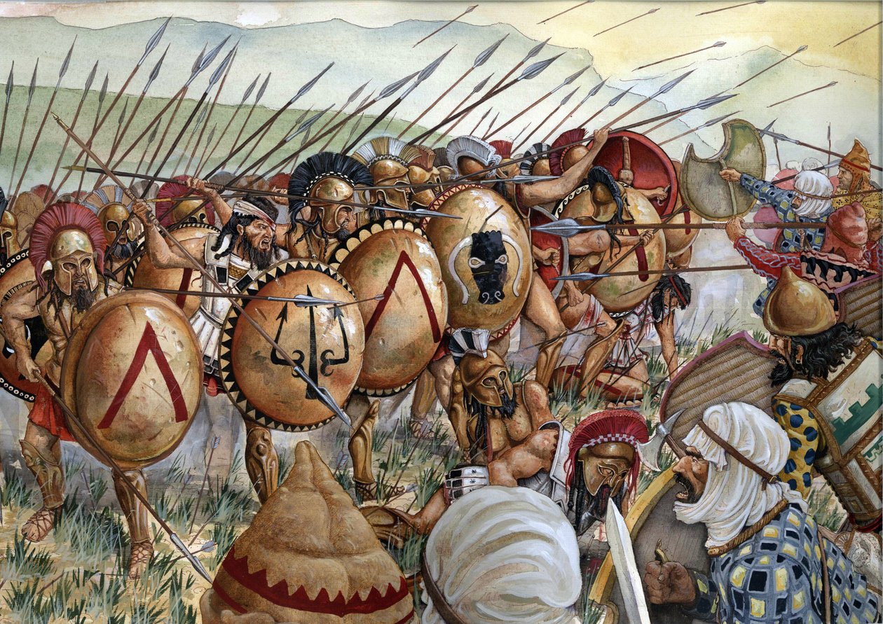 Slag bij de Thermopylen: het leger van de Spartanen onder leiding van Leonidas I vocht tegen de Grieken tegen de Perzen in 480 voor Christus. door Giorgio Albertini