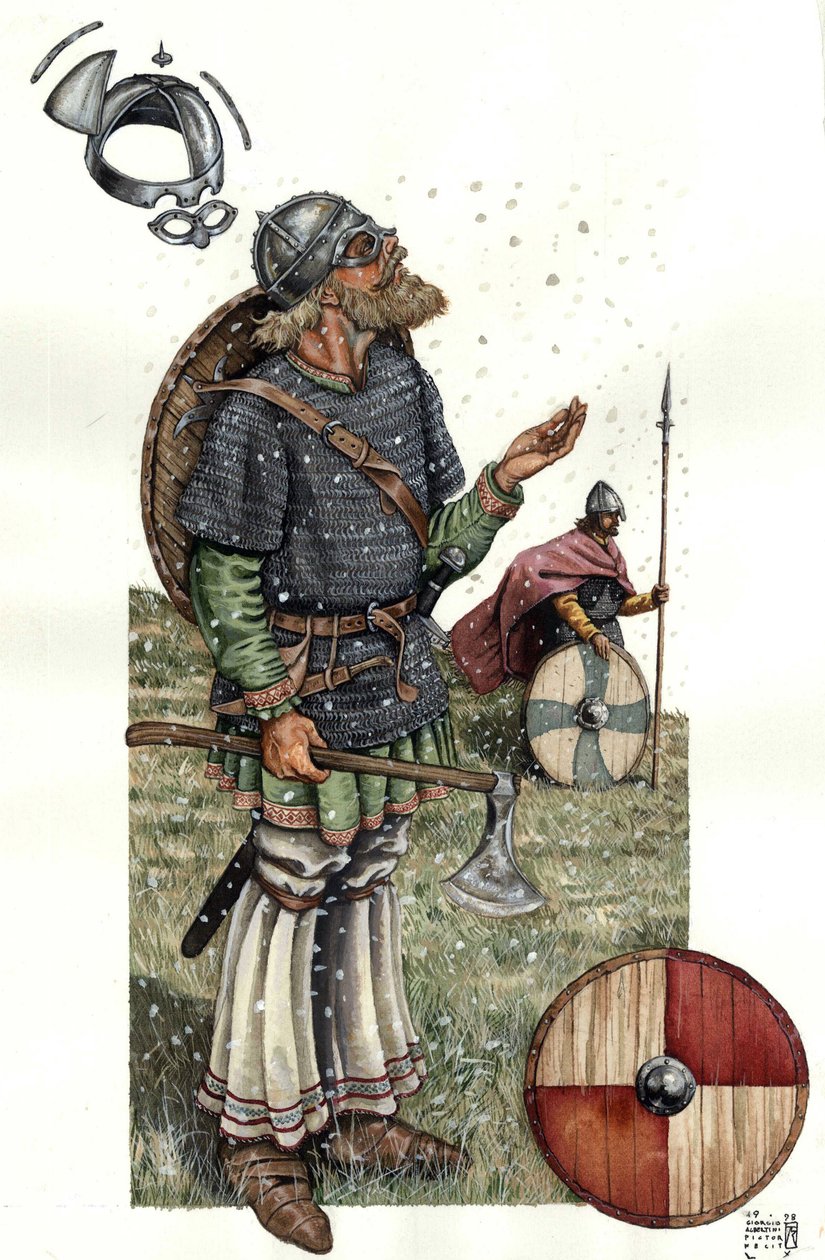 Middeleeuwen: Vikingkrijger uit de 9e eeuw. door Giorgio Albertini