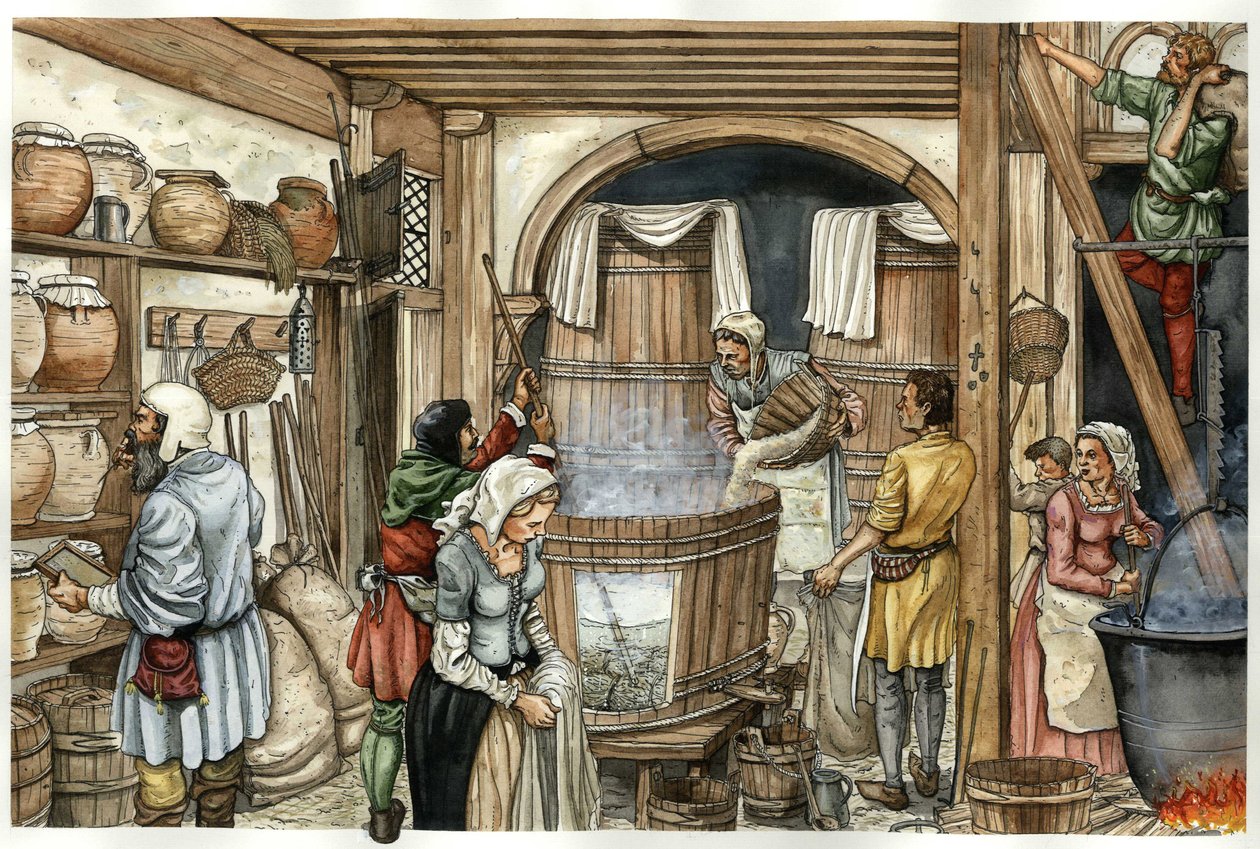 Middeleeuwen: bierfabriek (brouwerij) door Giorgio Albertini