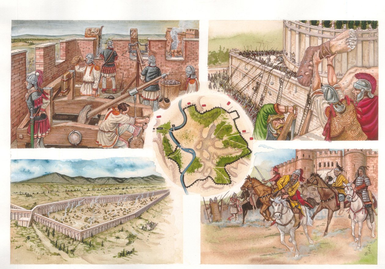 Gotenoorlog (535-553) tussen de Byzantijnen en de Ostrogoten: de belegering van Rome in 537, verdedigd door het leger van Belisaire. door Giorgio Albertini