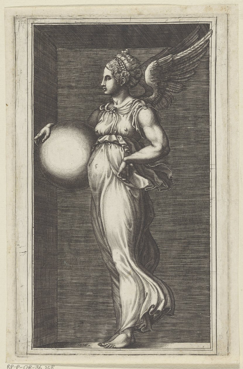 Allegorische figuur met een bol door Giorgio Ghisi