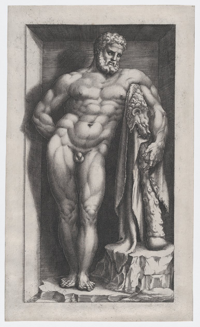 Speculum Romanae Magnificentiae: De Farnese Hercules, 16e eeuw door Giorgio Ghisi