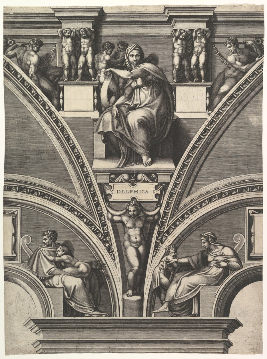 De Delphische Sibylle, uit de serie van Profeten en Sibyllen in de Sixtijnse Kapel, 1570-75 door Giorgio Ghisi