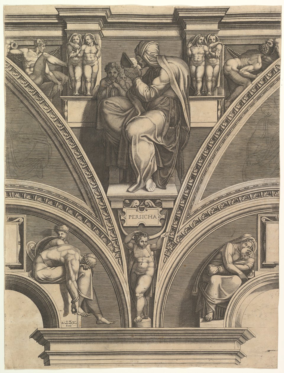 De Perzische Sibylle, uit de serie van Profeten en Sibyllen in de Sixtijnse Kapel door Giorgio Ghisi