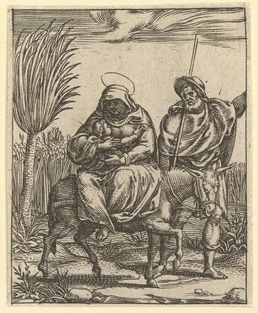 De Maagd van Smarten: De vlucht naar Egypte, een van de negen omliggende compartimenten, ca. 1575 door Giorgio Ghisi