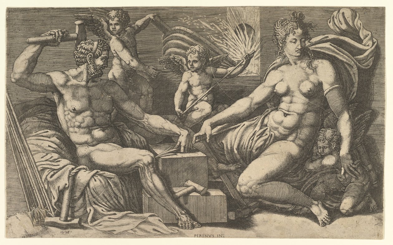 Venus en Vulcanus bij de smidse door Giorgio Ghisi