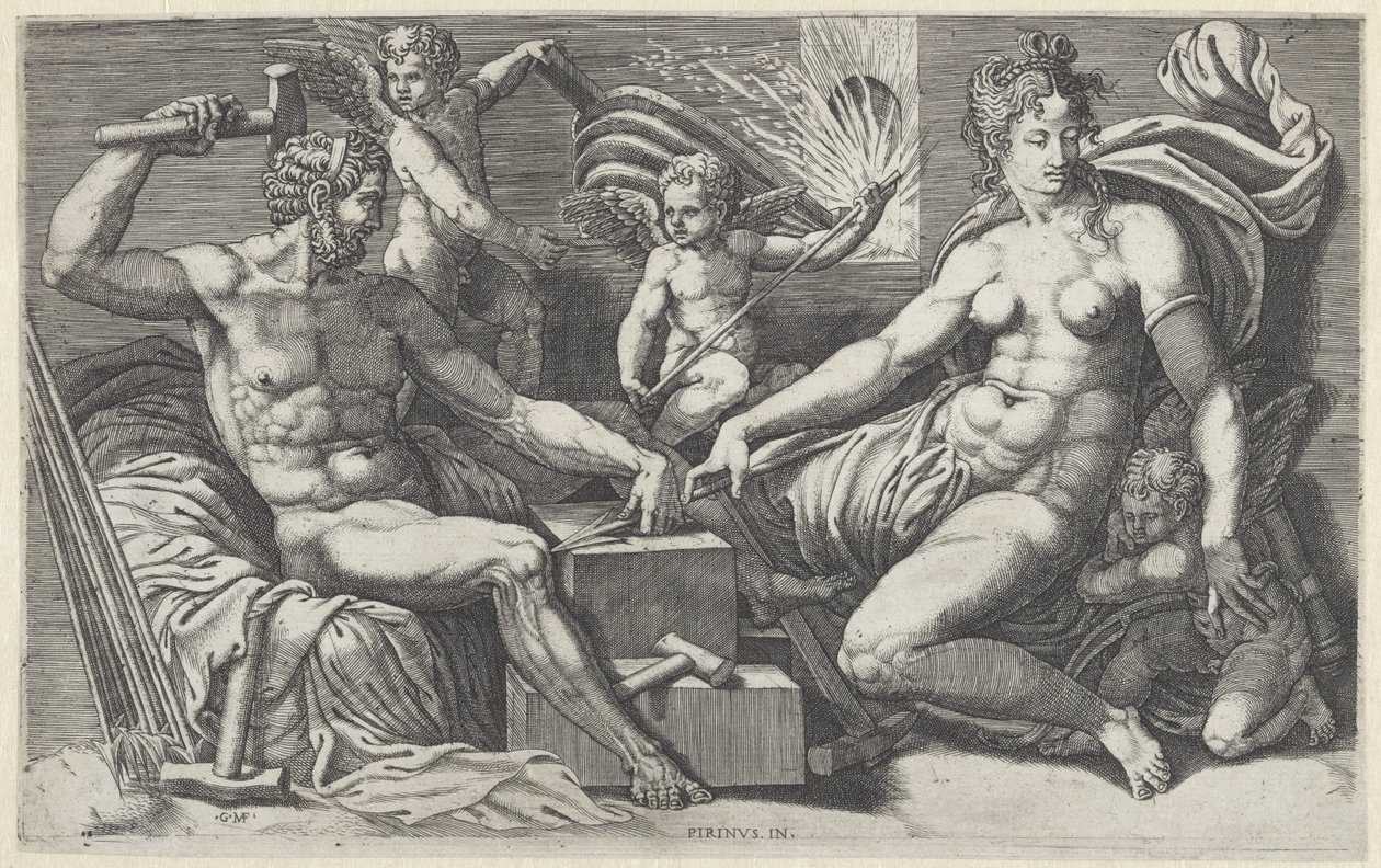 Venus en Vulcanus in de smidse van Vulcanus door Giorgio Ghisi