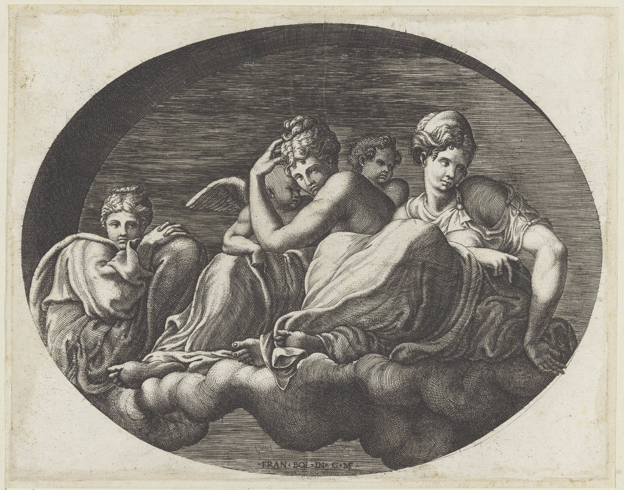 Venus, twee godinnen en twee putti door Giorgio Ghisi