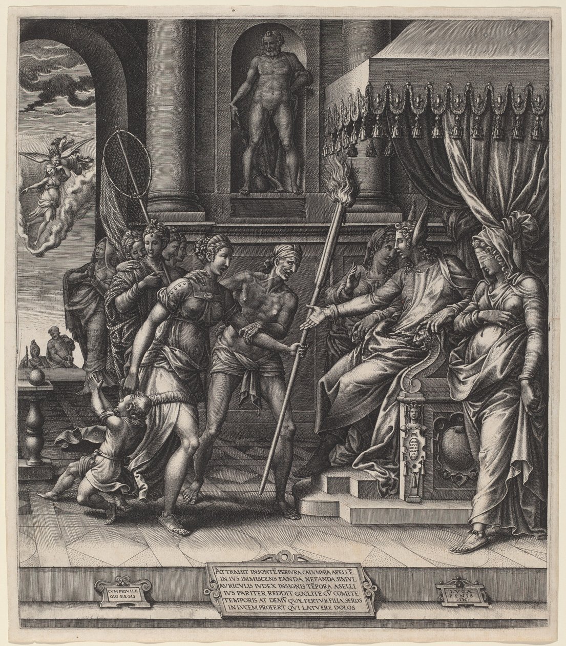De Laster van Apelles door Giorgio Ghisi after Luca Penni