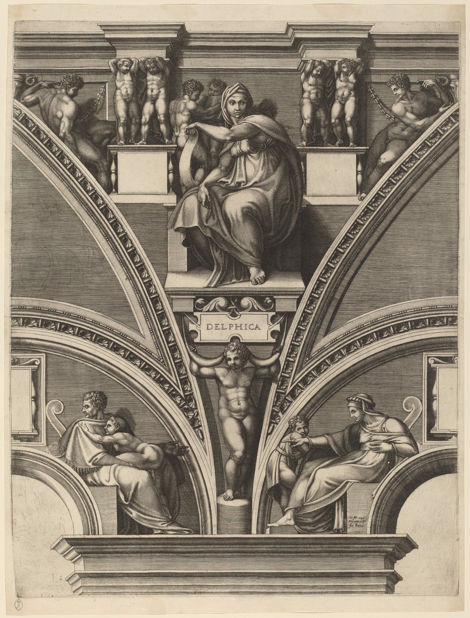 De Delphische Sibylle door Giorgio Ghisi after Michelangelo