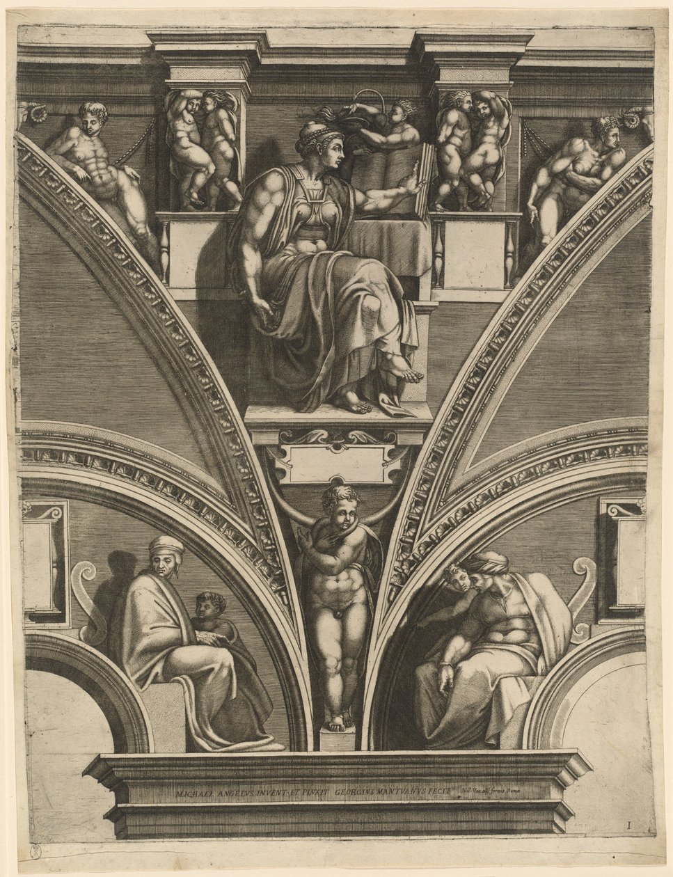 De Eritrese Sibylle door Giorgio Ghisi after Michelangelo