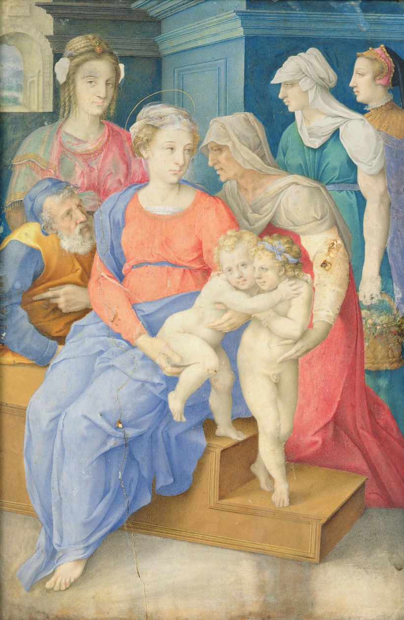 De Heilige Familie met St. Elizabeth, St. Johannes de Doper en Drie Adellijke Vrouwen, ca. 1557 door Giorgio Giulio Clovio