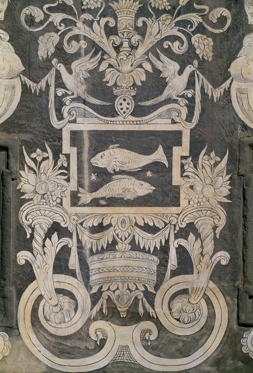Allegorische figuren en dierenriemtekens, Palazzo dei Cavalieri of Palazzo della Carovana, Piazza dei Cavalieri, Pisa, Toscane, Italië door Giorgio Vasari