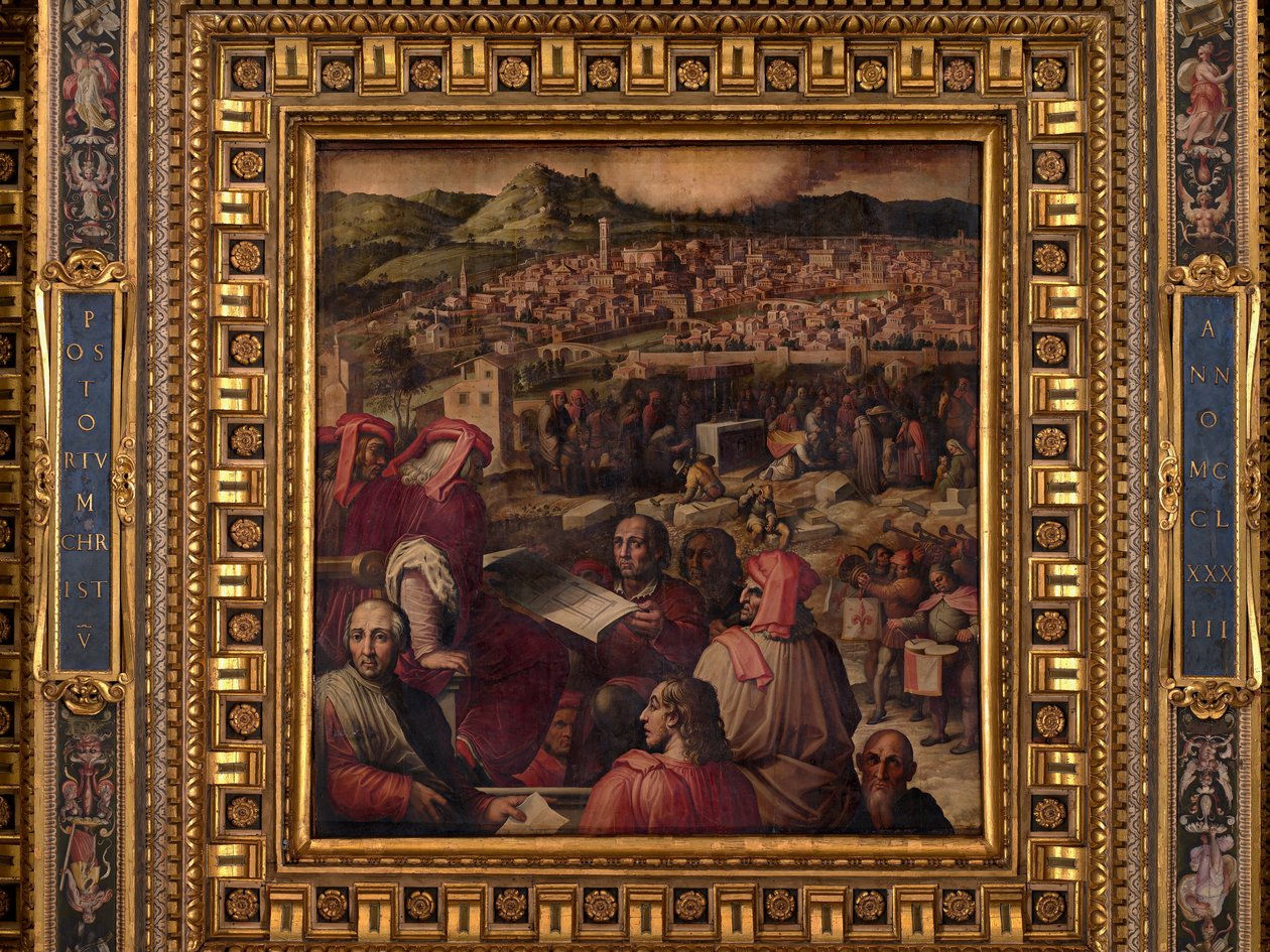 Arnolfo toont het plan om Florence uit te breiden door Giorgio Vasari