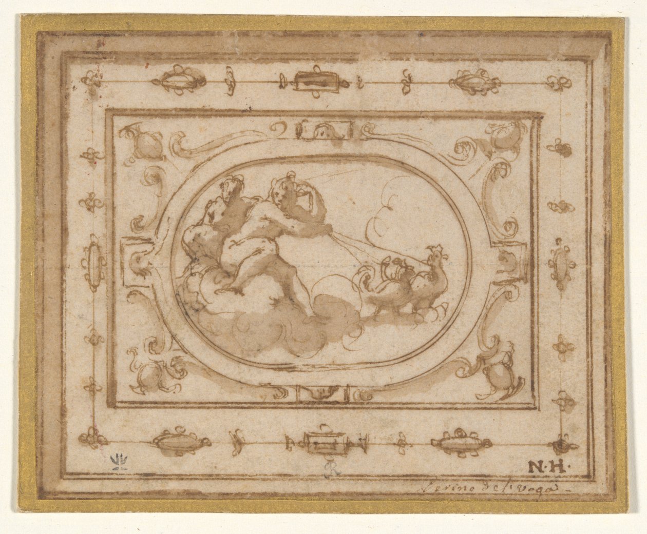 Aurora en Tithonius, studie voor een decorontwerp voor een uitvoering van Aretino door Giorgio Vasari