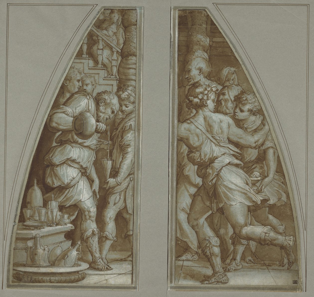 "Man met baard vult glas" en "Jeugd loopt". door Giorgio Vasari
