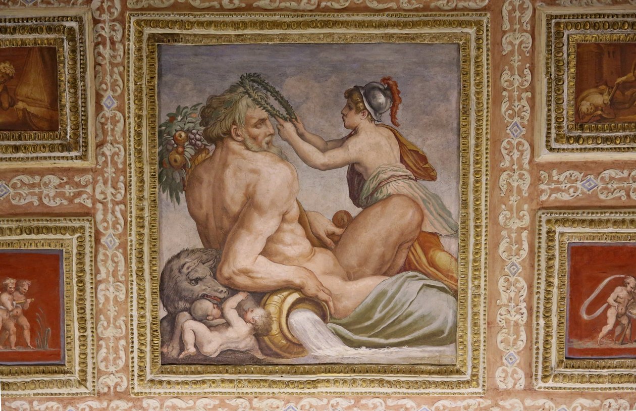 (detail) Ceres voedt Triptolemus, plafond van Altoviti, 1553 door Giorgio Vasari