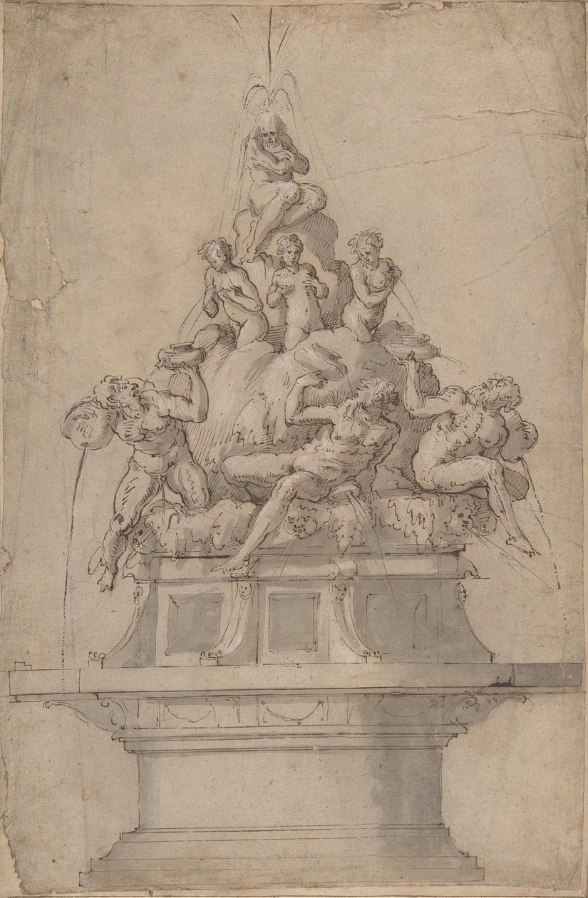 Ontwerp voor een fontein met riviergoden en nimfen door Giorgio Vasari