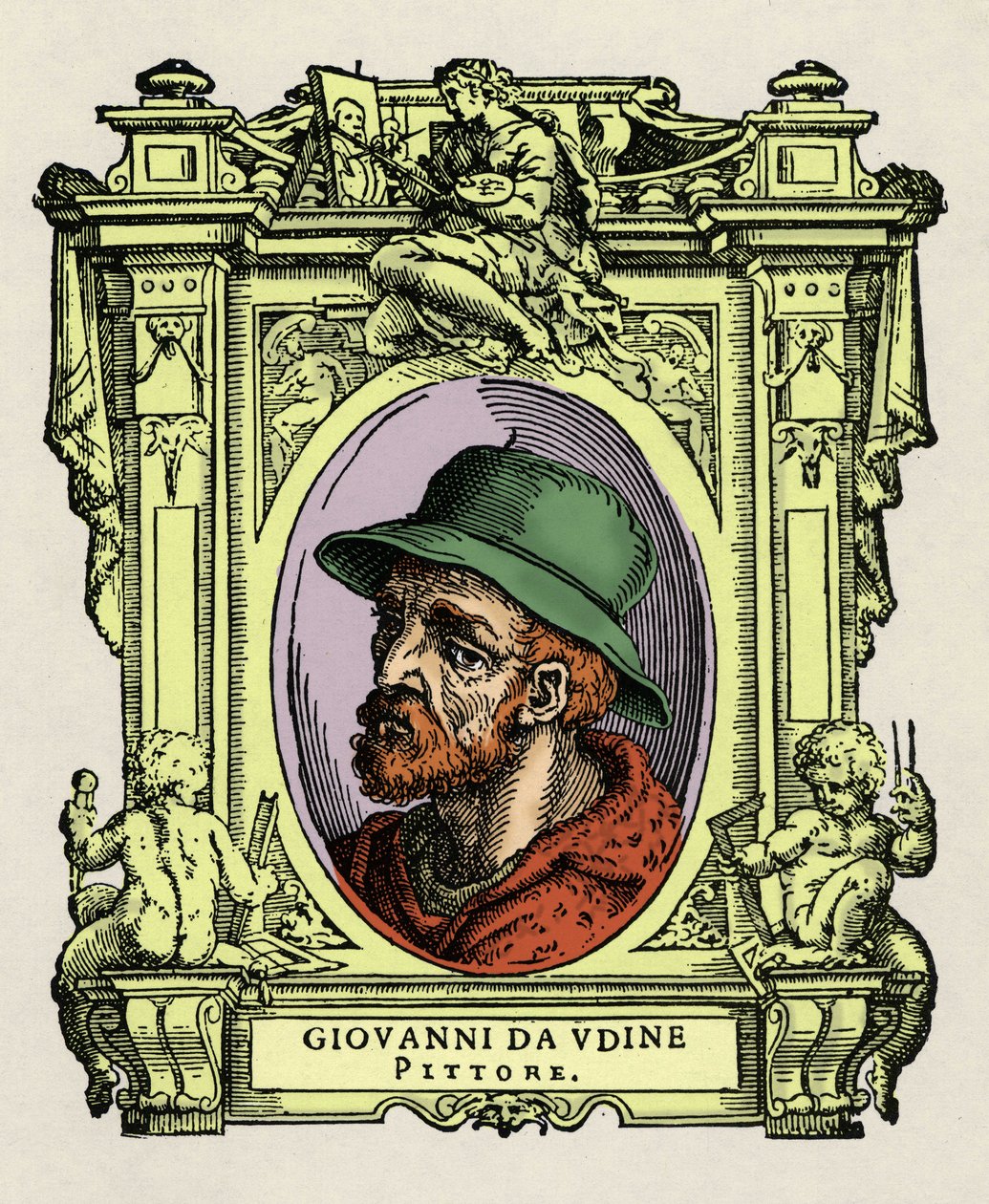 Portret van Giovanni da Udine (Giovanni Nanni). Italiaanse schilder en architect. Gravure uit 