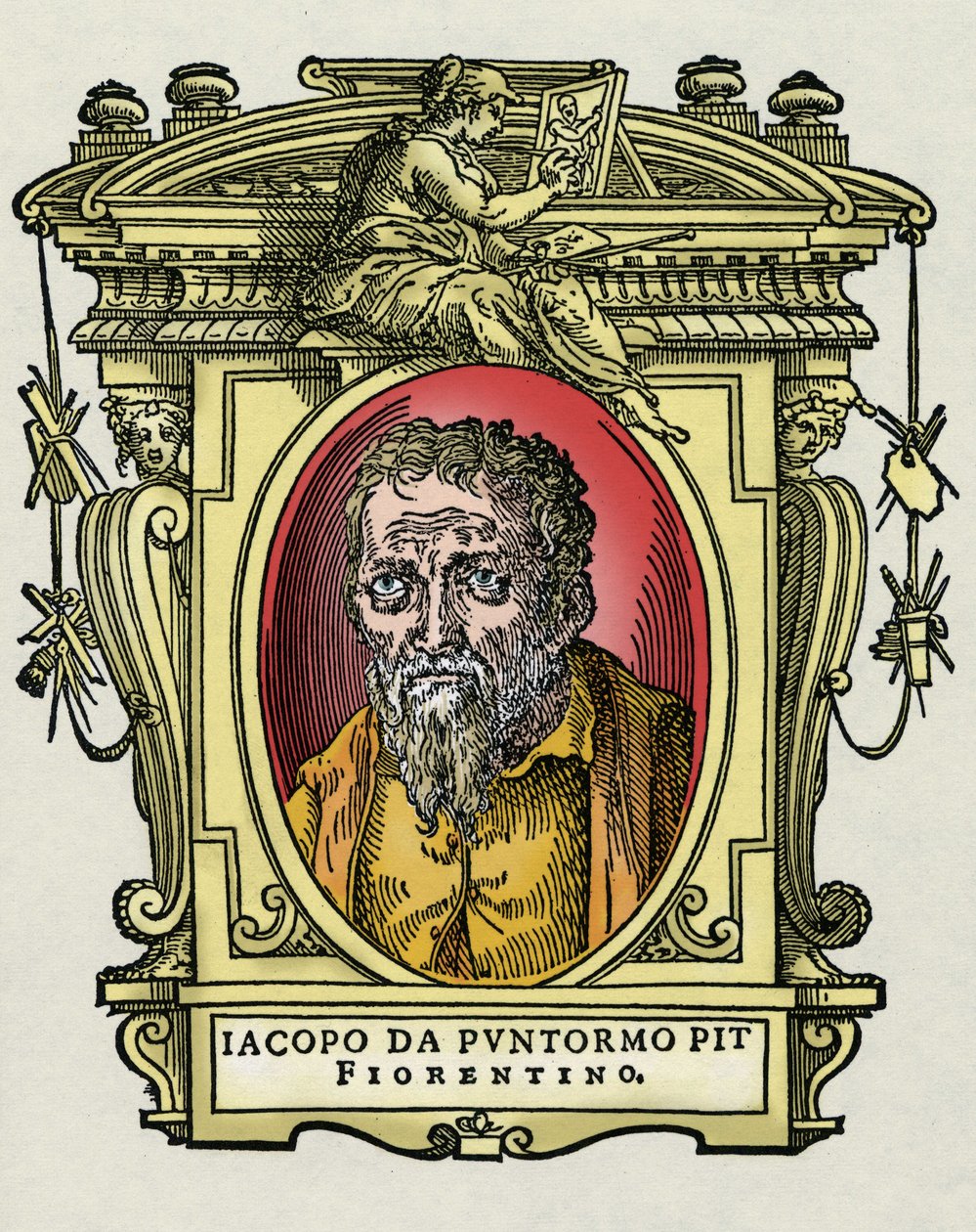 Portret van Jacopo (Iacopo) Carrucci genaamd il Pontormo (Pontormo) (1494-1556) Italiaanse schilder. Gravure van het werk Levens van de meest uitstekende schilders, beeldhouwers en architecten (Le Vite de