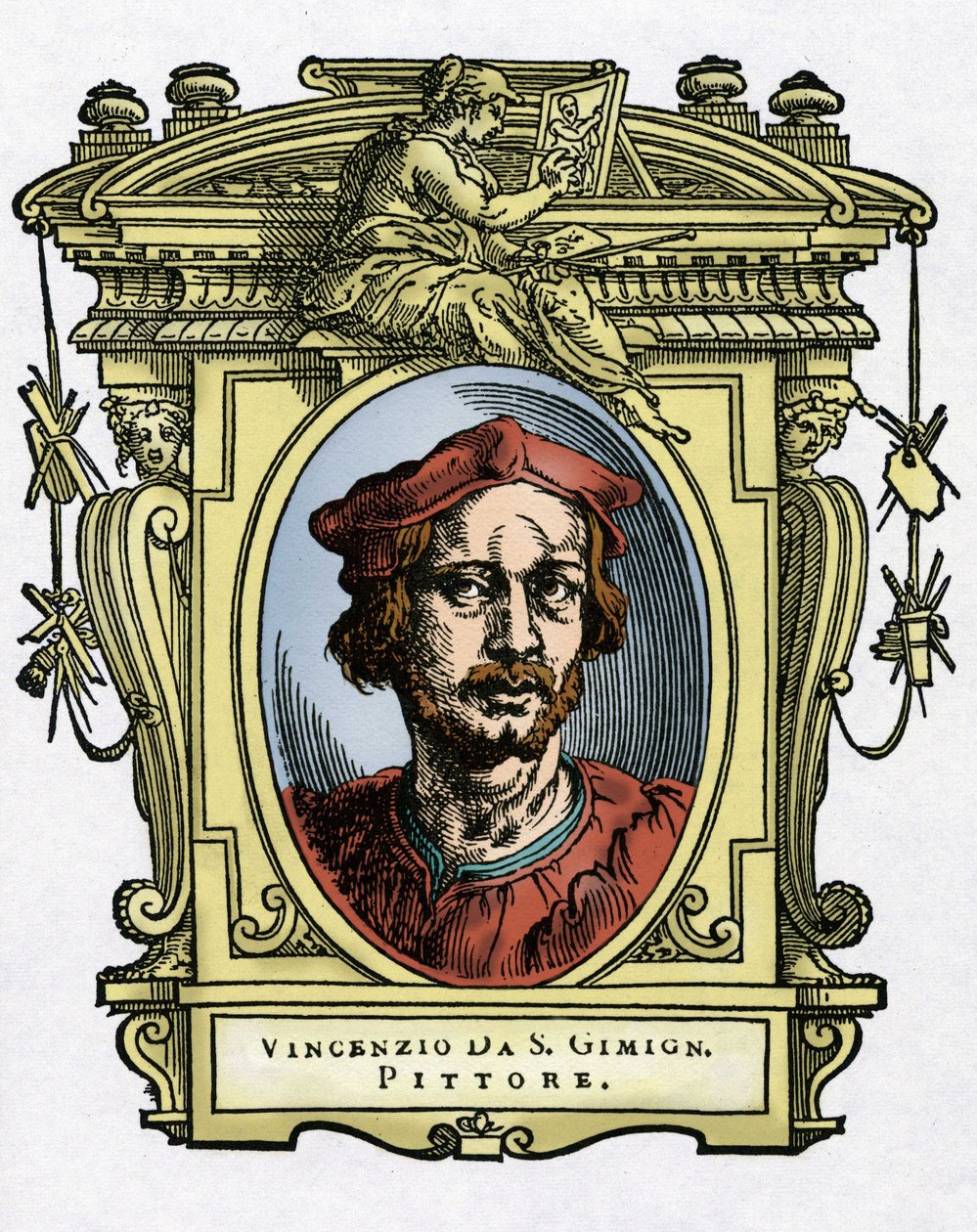 Portret van Vincenzo TAMAGNI (Vincenzo da San Gimignano) (1492-1530) Italiaanse schilder. Gravure uit 