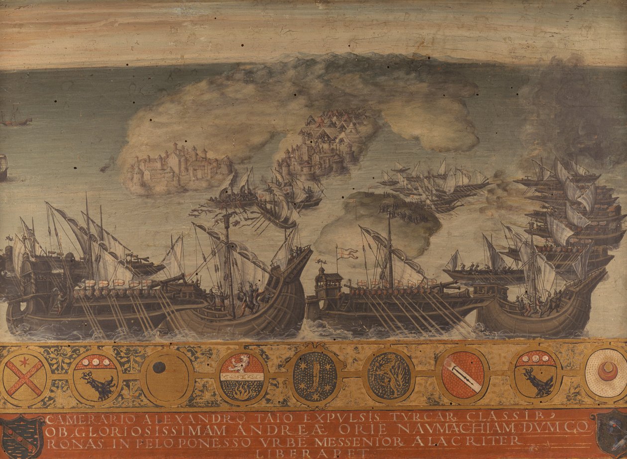 Zeeslag bij Koroni, Peloponnesos door Giorgio di (1500 1559) Giovanni