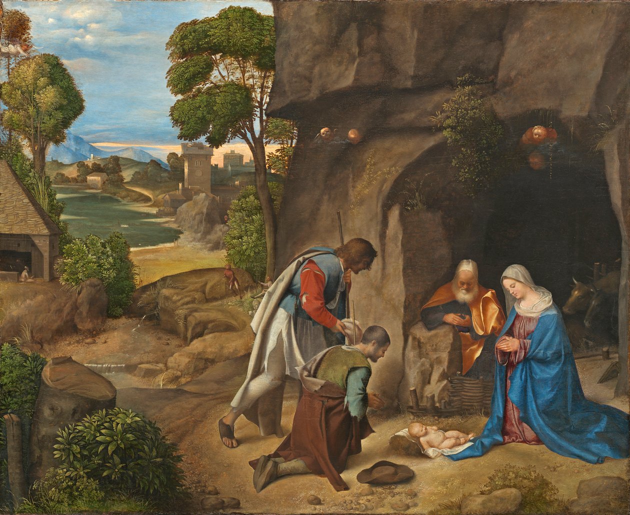 De aanbidding der herders, 1505-10 door Giorgione da Castelfranco