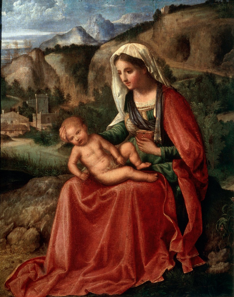De Maagd en het Kind in een landschap door Giorgione da Castelfranco