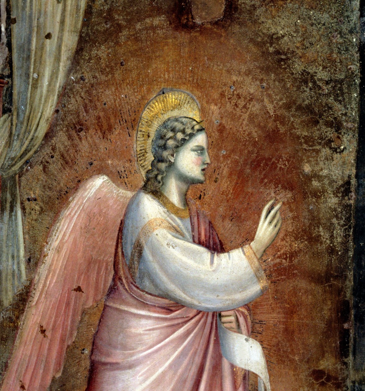 De Annunciatie, detail van de Aartsengel Gabriël, uit de lunet boven het altaar, c.1305 (detail) door Giotto di Bondone