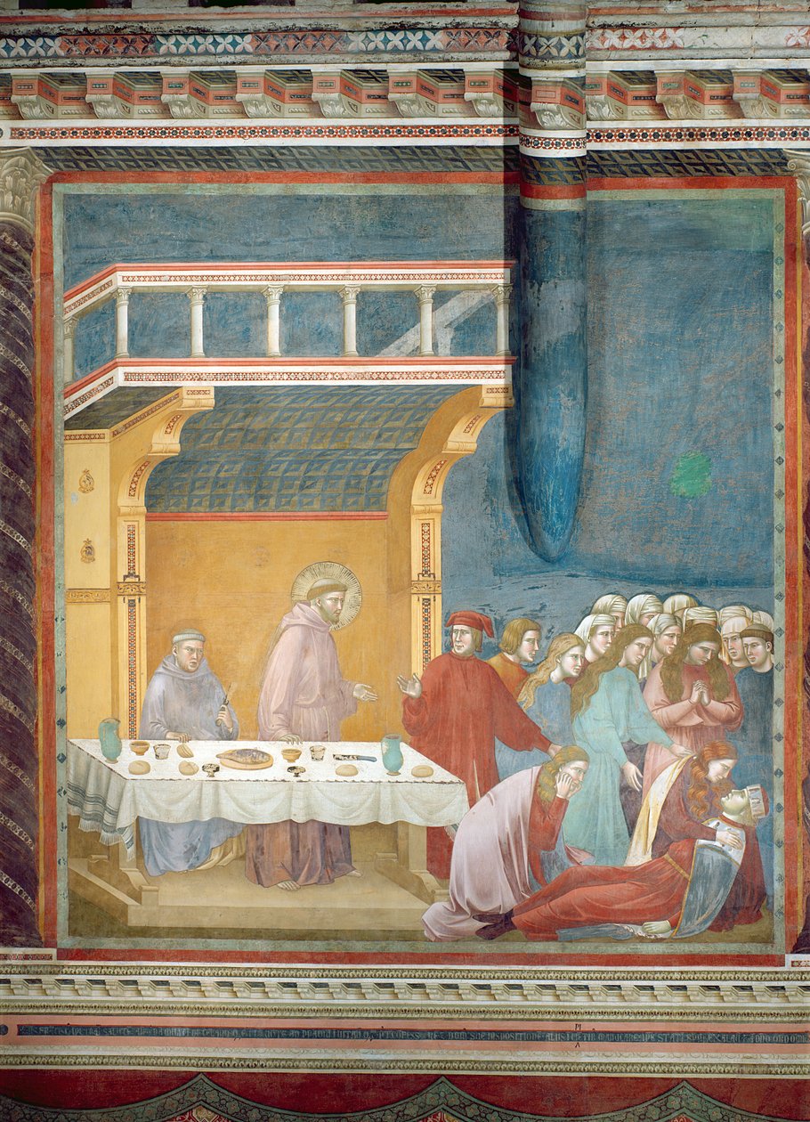De dood van de ridder van Celano, 1297-1300 door Giotto di Bondone