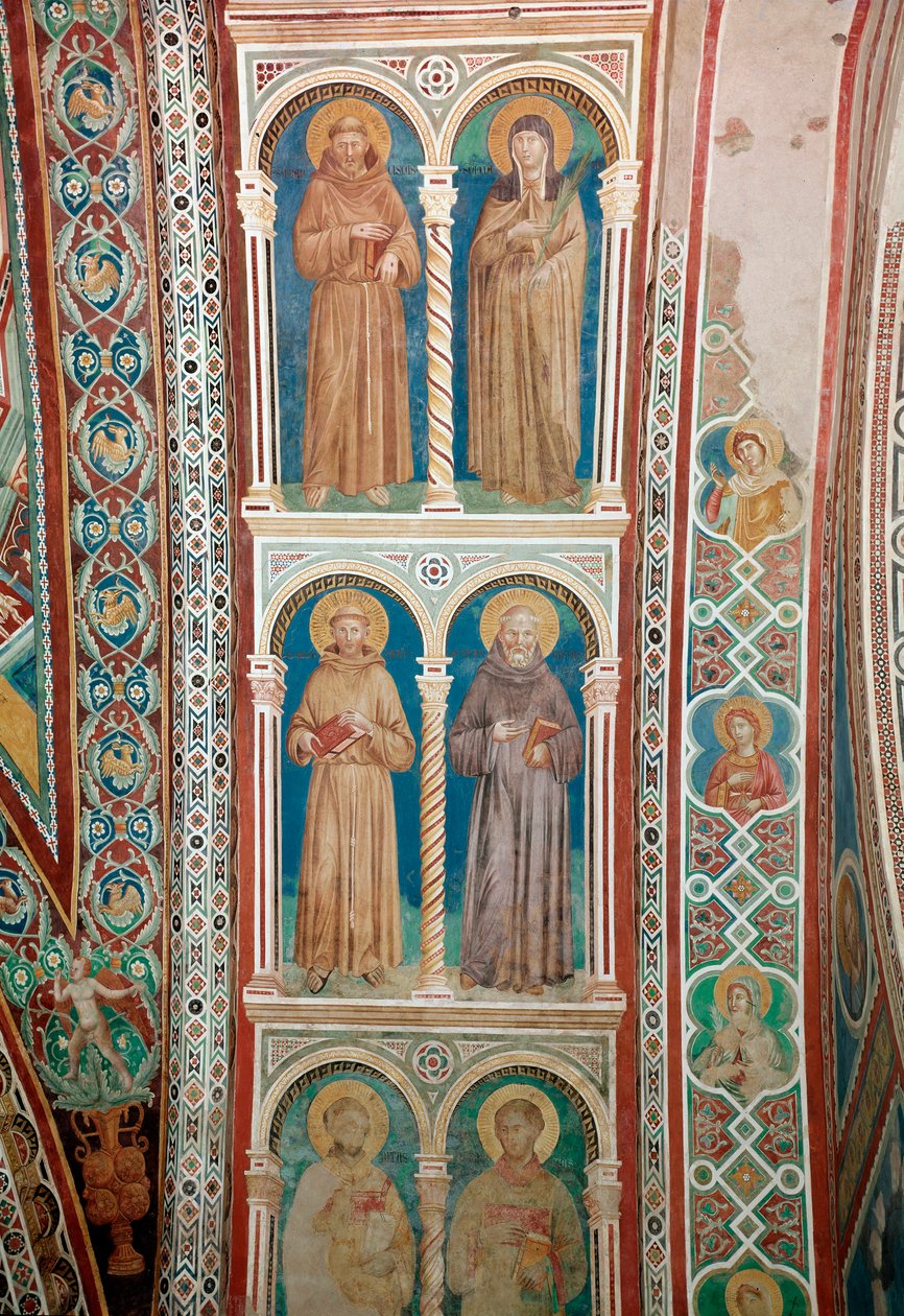 Afbeelding van de Heiligen Franciscus van Assisi, St. Claire, St. Benedictus en St. Antonius van Padua door Giotto (c.1266-1337)