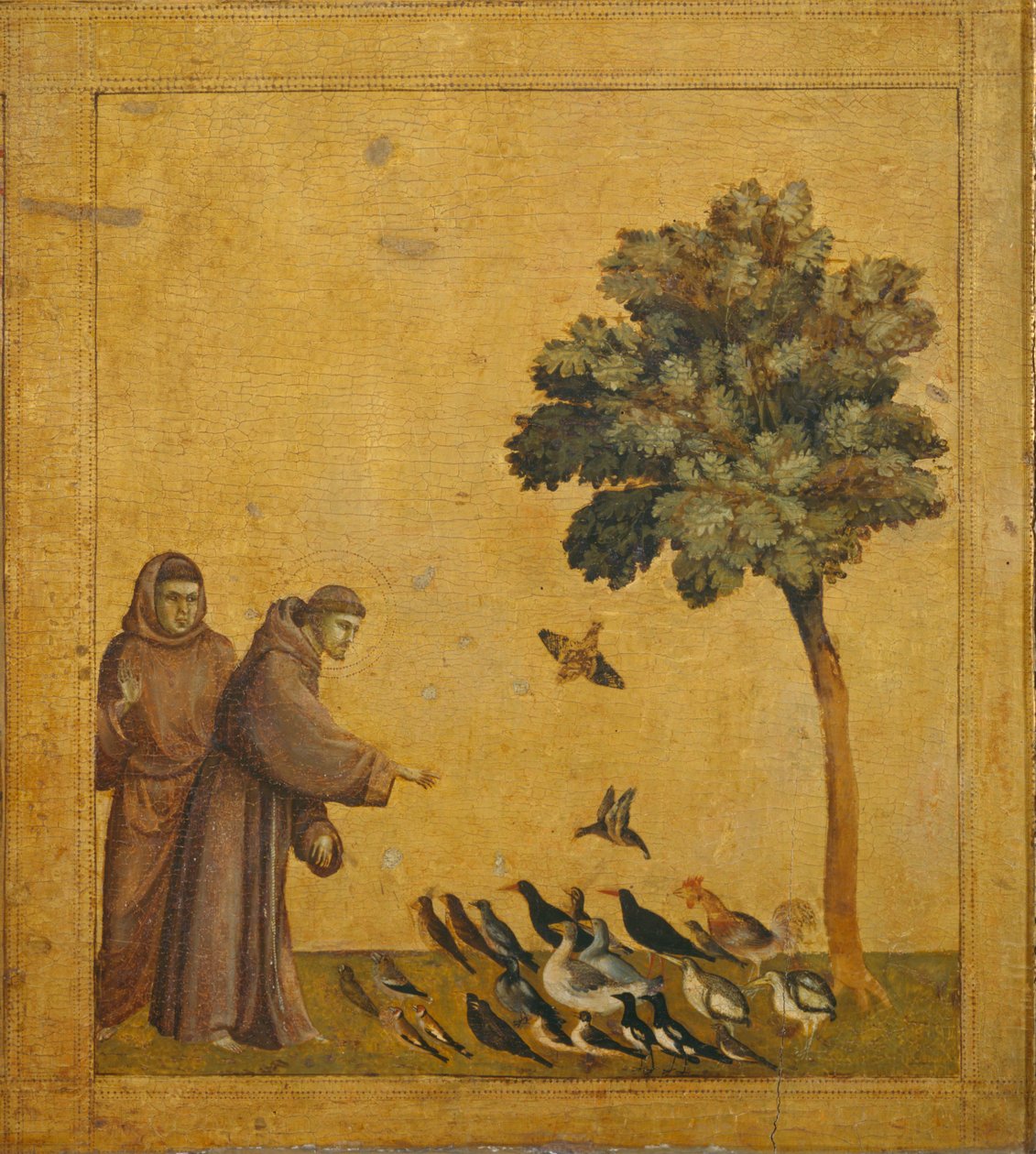 Saint Francois prechant aux oiseaux - Sint Franciscus preekt tot de vogels ... door Giotto di Bondone (style of)