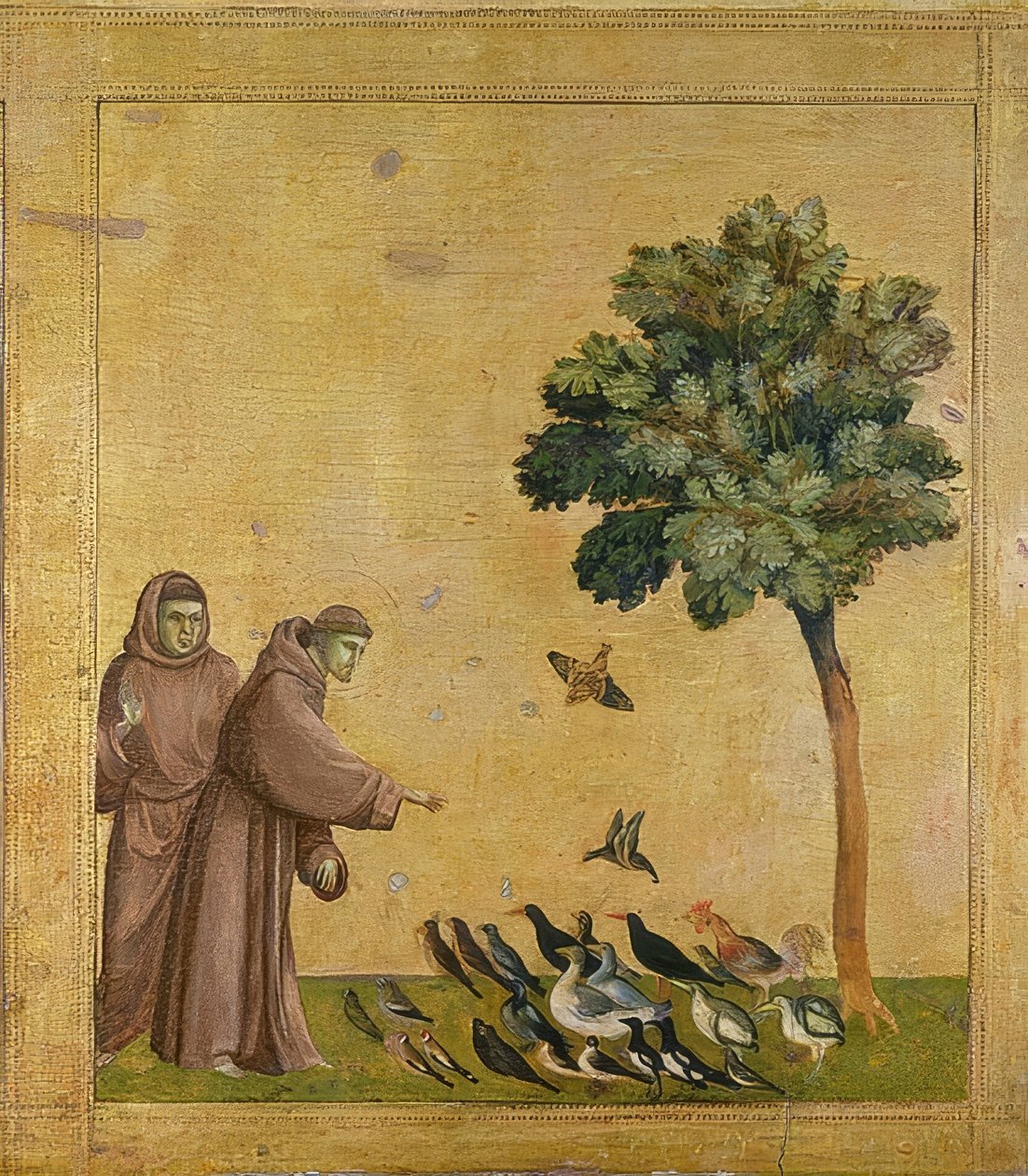 De heilige Franciscus predikt tot de vogels. Circa 1295-1300 (Predella) door Giotto di Bondone