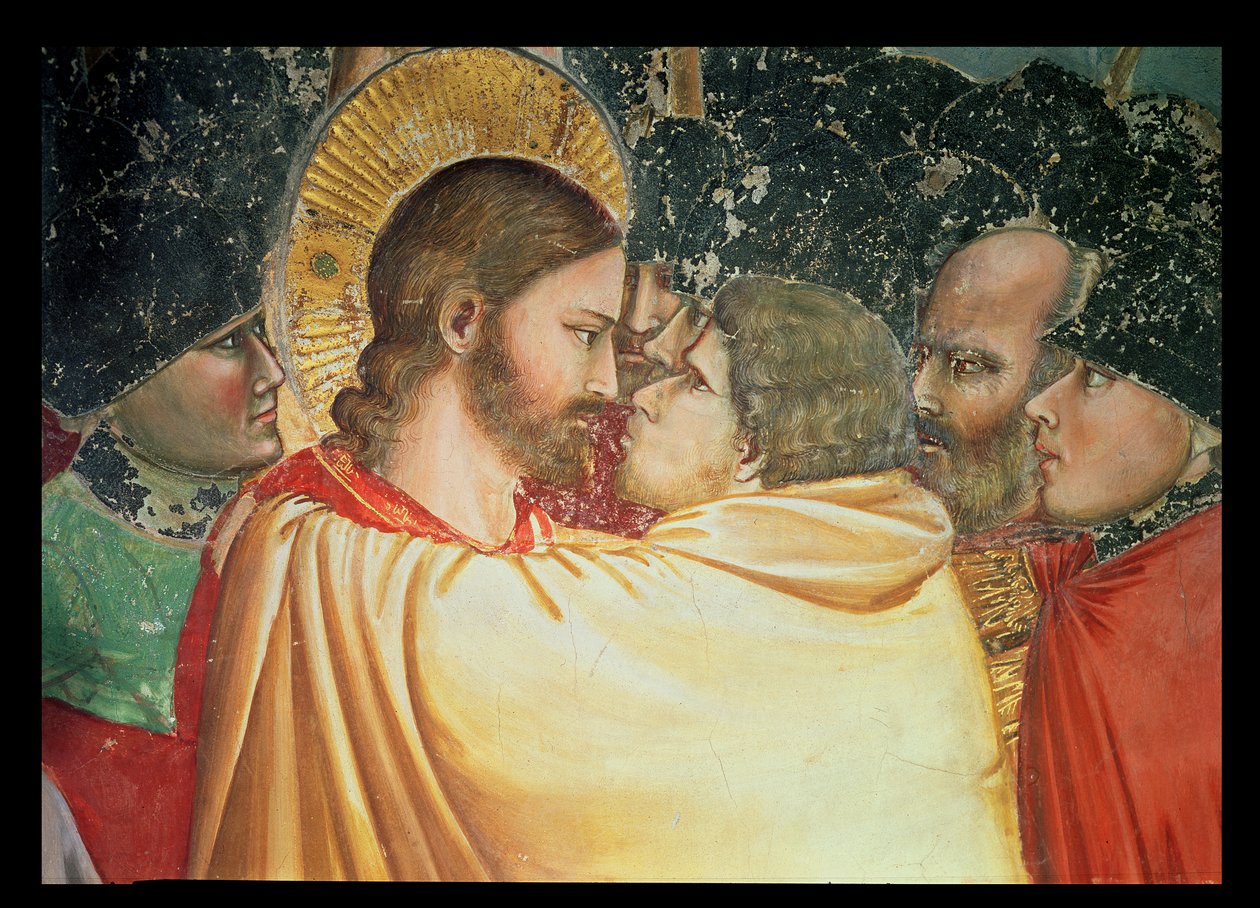 Het verraad van Christus, detail van de kus, ca. 1305 door Giotto di Bondone