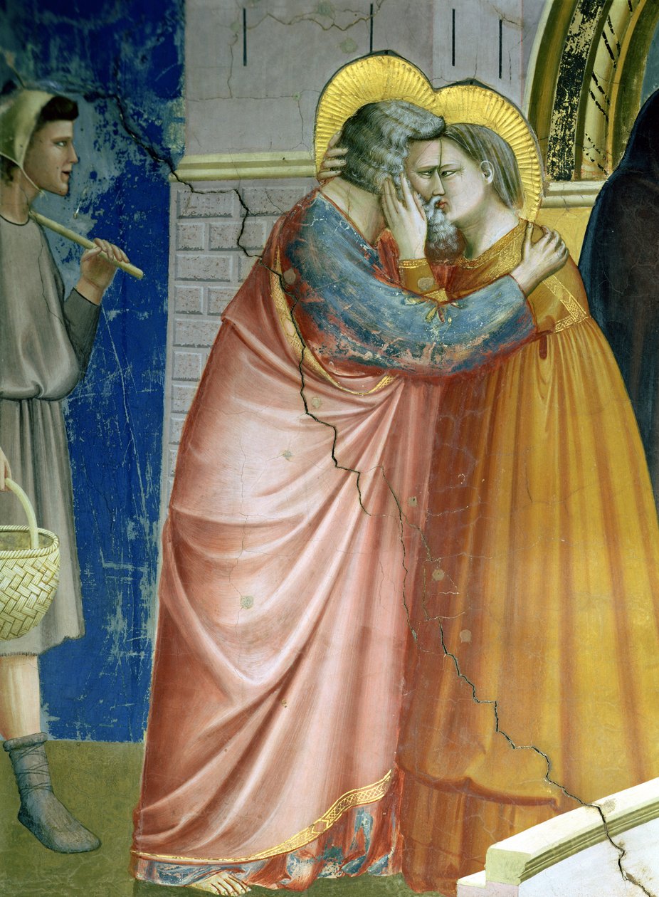 De Ontmoeting bij de Gouden Poort, detail van Joachim en St. Anna die elkaar omarmen, ca.1305 (detail) door Giotto di Bondone