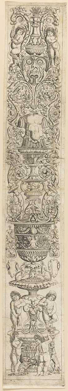 Vier kinderen met een kat en een hond, plaat negen van Twelve Ornament Panels door Giovan Pietro Birago