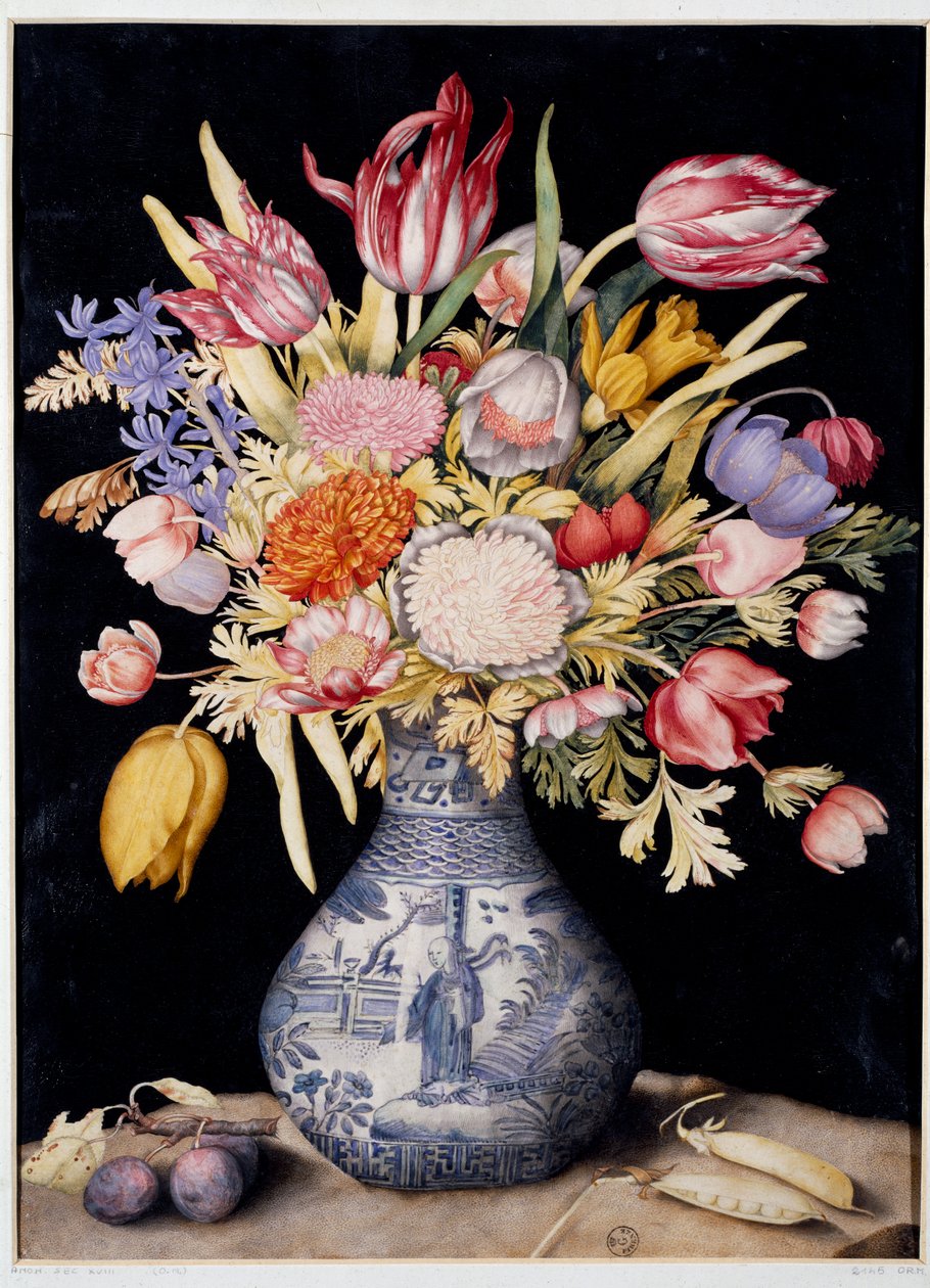 Ming vaas met bloemen door Giovanna Garzoni