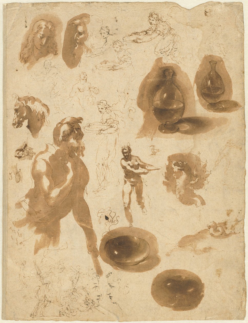 Blad met studies door Ambrogio Giovanni Figino