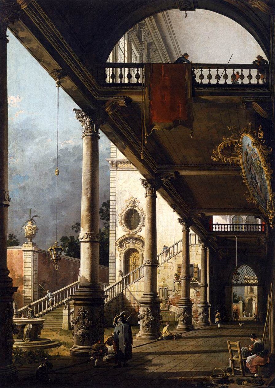 Perspectivisch uitzicht met portiek door Giovanni Antonio Canal